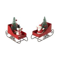 SET OF 2 METAL SANTA & SNOWMAN IN SLEIGHS